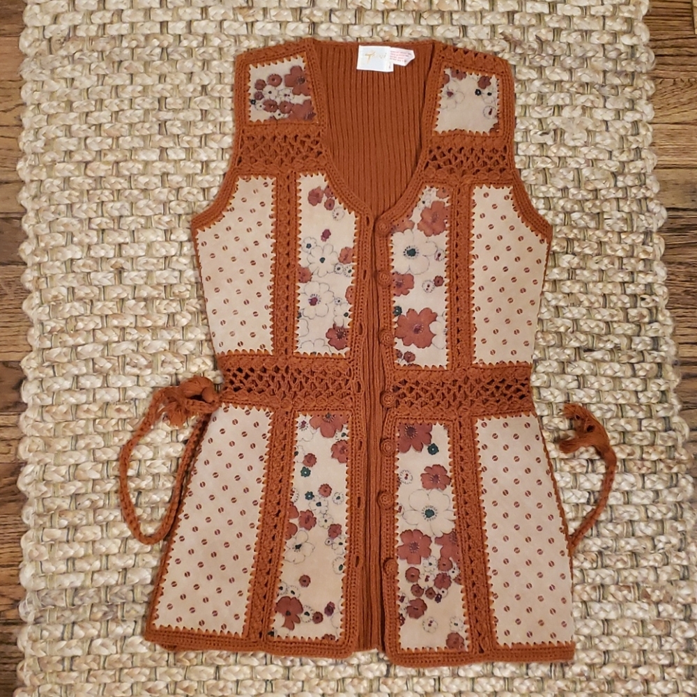 Vintage leather and crochet vest